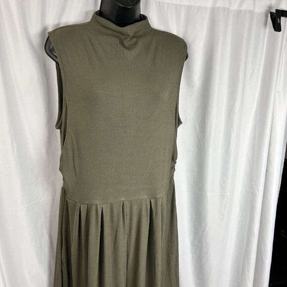 Pretty Garden Womens Olive Green Stretch Ribbed Mock Neck Jumpsuit Wide Leg XL - Picture 4 of 12